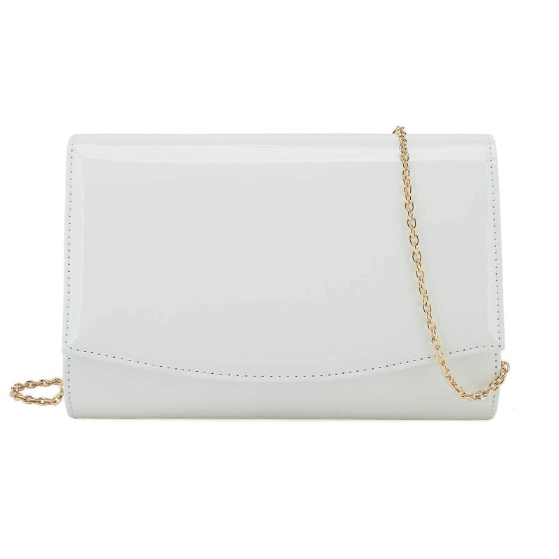 CHARMING TAILOR Patent Leather Flap Clutch Classic Elegant Evening Bag Chic Dress Purse (White) - Image 1